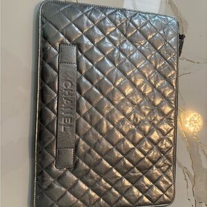 CHANEL Quilted Gray Pouch